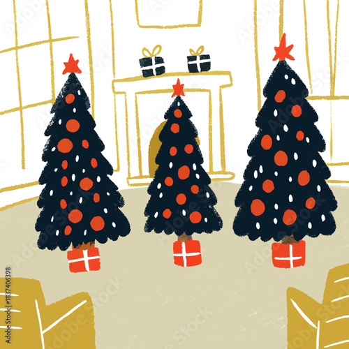 hand drown christmas tree vector illustration