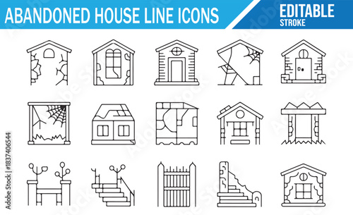 Ghost Town and Abandoned Home Outline Icons