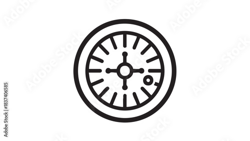 A simple black and white illustration of a clock face displaying a specific time on a plain white background from a straight-on viewpoint