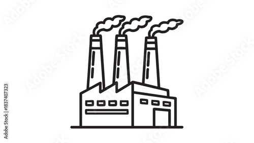 Industrial facility with smokestacks emitting smoke against a white background