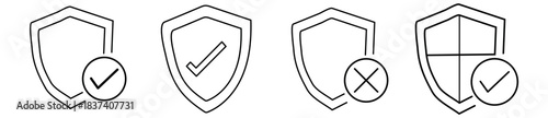 shield icon set with check mark. Protection approve icon. Approved safety icon. Safe icon. Vector illustration.
