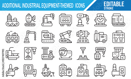 Manufacturing and Automation Industrial Line Icon Set