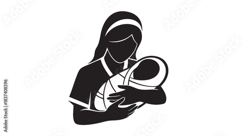 Retro black and white  vector illustration set held by a person's hand, symbolizing worker business