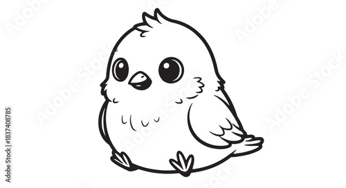 Adorable fluffy chick cartoon with big eyes, tiny beak, and soft white feathers in a cute, expressive pose.