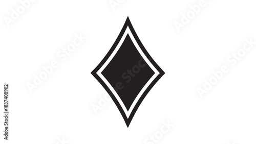 A black diamond shape with a white outline on a plain white background viewed from directly above