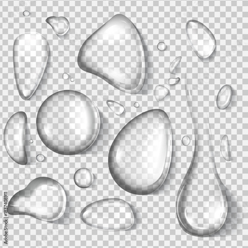 Shiny water droplets set with realistic reflections and shadows