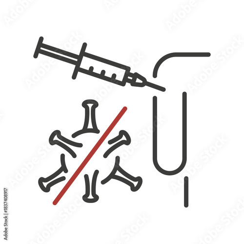 vaccination against viral infections icon, stop virus, vaccine injection, vaccination icon, patient immunization about flu, vaccine inject, ban epidemic, thin line web symbol - editable stroke vector 