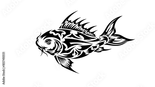 Koi Fish Tattoo: Intricate and stylized koi fish tattoo, showcasing the artistry and symbolic depth. The design emphasizes graceful curves and ornamental details.