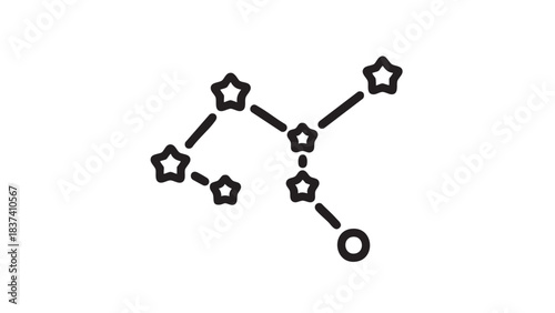 A stylized constellation diagram illustrating star patterns and connections in a simple, graphic representation.