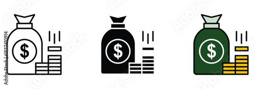 Discover stunning icons showcasing cash flow, wealth accumulation, and financial savings across outline, solid, and color styles