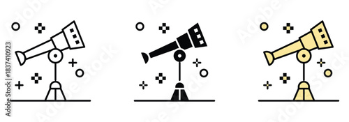 Discover the cosmos with these versatile and modern telescope icons perfect for science or exploration projects
