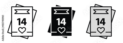 Celebrate romance with this stunning set of February 14th Valentine's Day card icons featuring hearts and banners