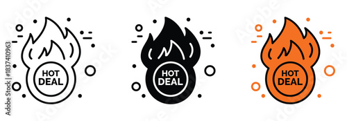 Stunning collection of hot deal badges featuring vibrant fire icons for immediate sales promotion and marketing success