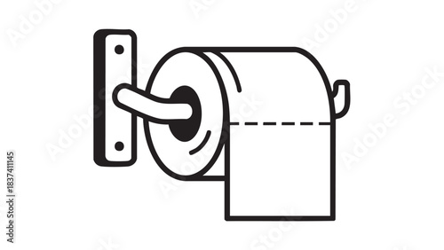 Toilet paper roll hanging on wall-mounted holder in clean bathroom interior, close-up view of hygiene essential