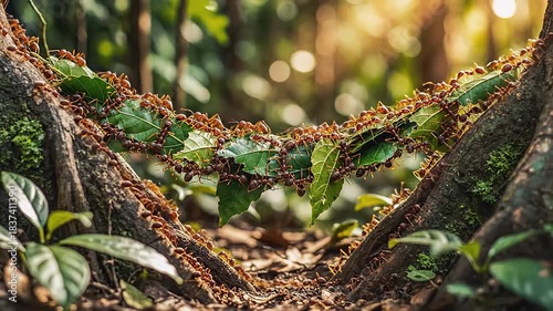 Bridge formations constructed in macro cinematic shot of ant show collective intelligence linking se 62