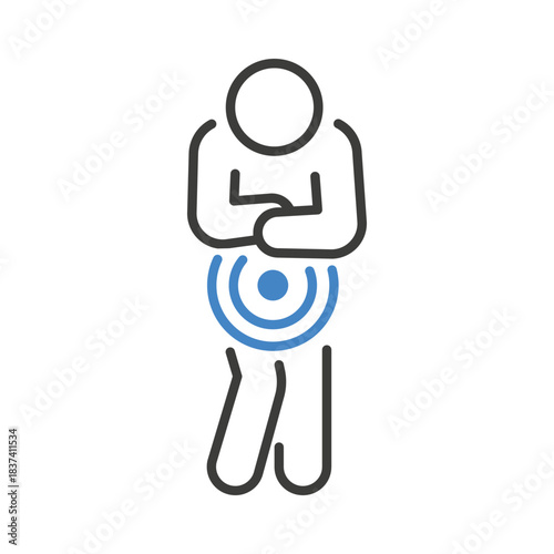 stomachache, abdominal pain icon, menstruation pains or body ache , stomach ache, simple images, thin line symbol, vector illustration editable stroke