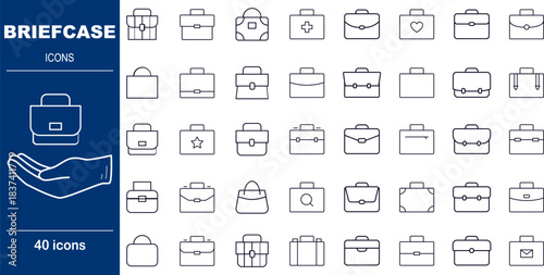 40 Line Style Briefcase Icons Business, Corporate Professional and Finance Travel Symbols