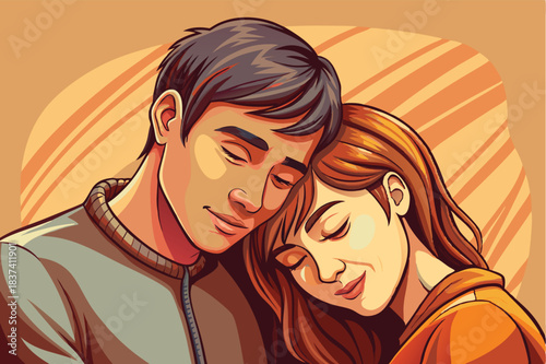 a couple in a loving pose one resting their head