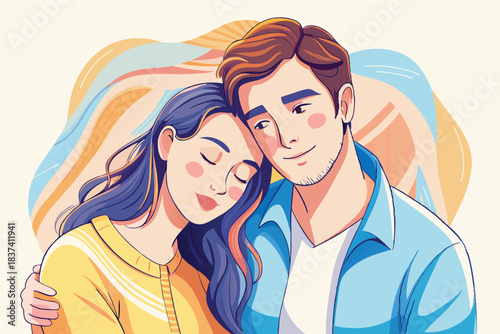 a couple resting in each other s arms minimalist