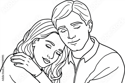 a couple resting in each other s arms minimalist