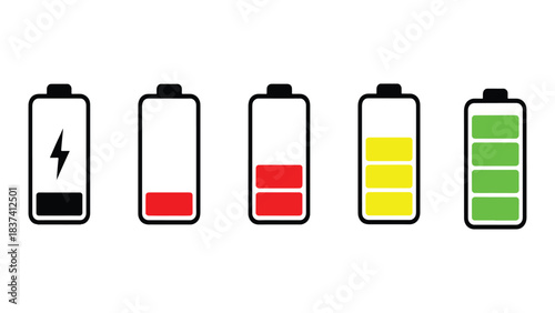 Battery charge level vector icons set for energy and UI design