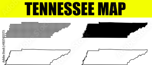 Four distinct graphic illustrations of the Tennessee state map presented in various visual styles on a bright white background