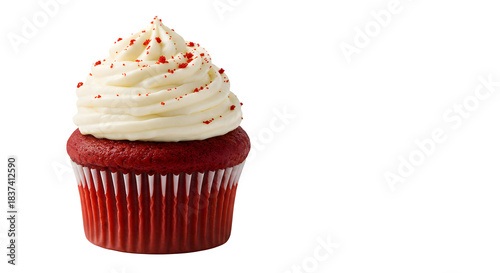 Red Velvet Cupcakes with Cream Cheese Frosting on Transparent Background, Realistic red velvet cupcake with vibrant red frosting swirled on top, detailed texture, isolated on transparent background