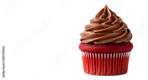 Red Velvet Cupcakes with Cream Cheese Frosting on Transparent Background, Realistic red velvet cupcake with vibrant red frosting swirled on top, detailed texture, isolated on transparent background