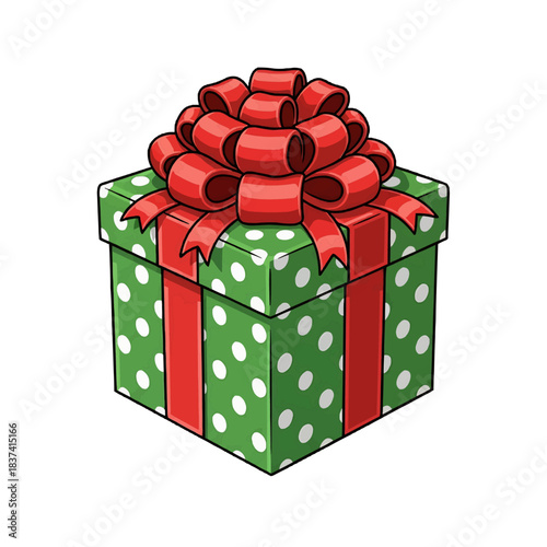 A beautifully wrapped gift box with a red ribbon on top, ready for giving