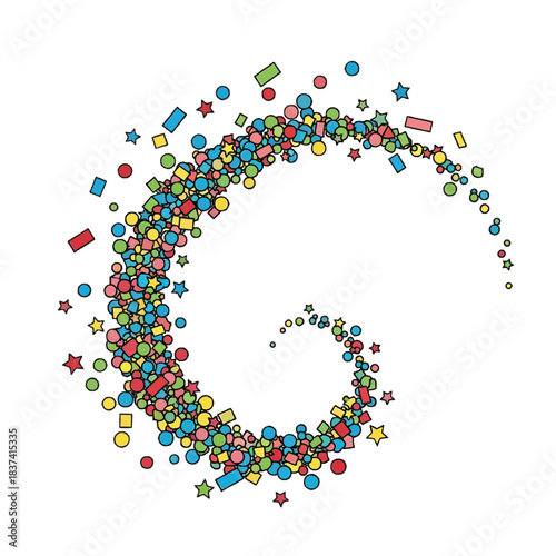 Abstract swirl of colorful confetti, a visually appealing illustration perfect for celebrations and festive occasions. It creates a dynamic and joyful impression