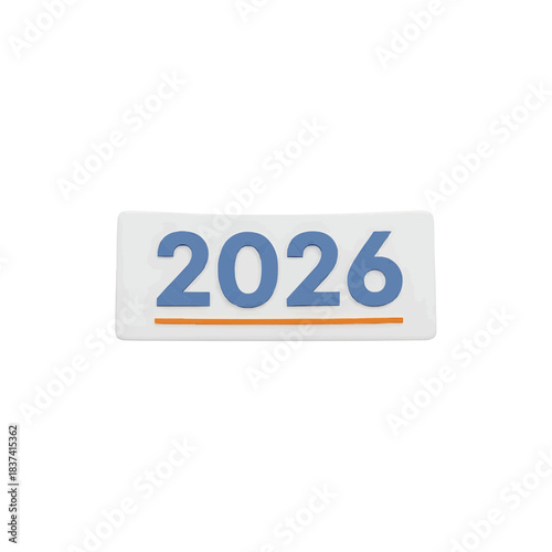 The year 2026 printed on a rectangular sign with a stripe