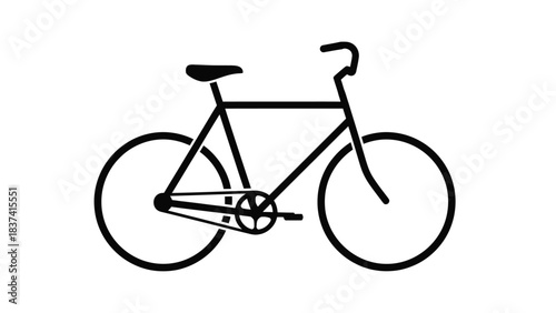 Simple black and white illustration of a classic bicycle with rounded frame