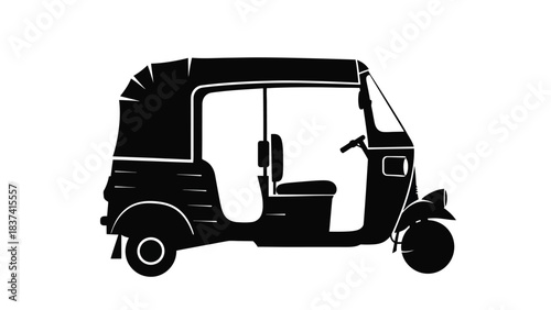 A simple black and white illustration of an auto rickshaw vehicle
