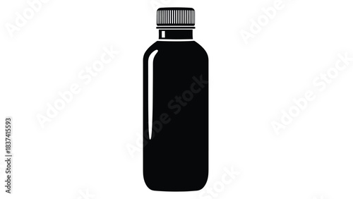 Simple illustration of a dark sleek plastic bottle with a black cap