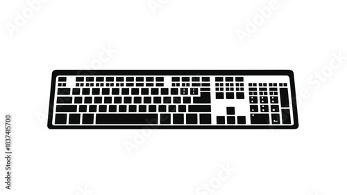 A black and white illustration of a standard computer keyboard layout