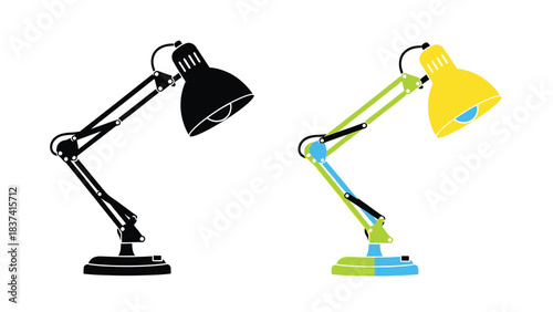 A comparison of a black and yellow adjustable desk lamp illustration