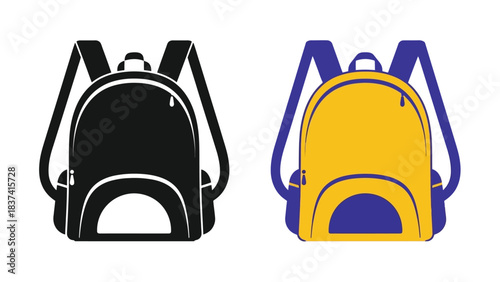 Two backpacks one black and one yellow with blue accents are displayed