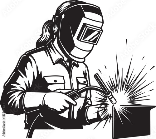 Skilled welder in action creating sparks and metalwork with precision and safety gear
