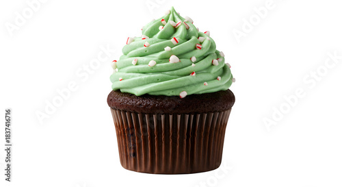 chocolate mint cupcake isolated on white or transparent background, Mint chocolate cupcake decorated sweetly isolated on transparent background for dessert visuals
