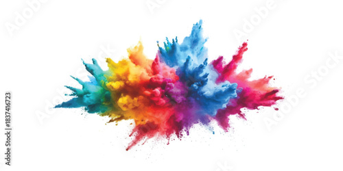 Dynamic burst of rainbow colored dust particles creating an abstract energetic splash