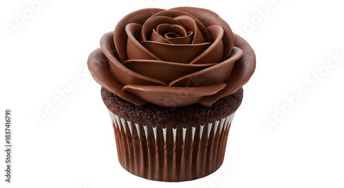 Sweet cookies and Cream cupcake isolated on white background, A single chocolate cupcake with white frosting and Oreo cookies on top.