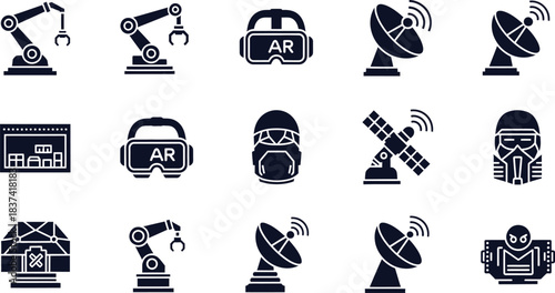 Collection of Futuristic Technology and Robotics Icons robot arm industrial robot