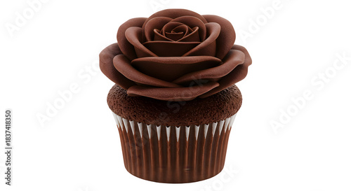 Sweet cookies and Cream cupcake isolated on white background, A single chocolate cupcake with white frosting and Oreo cookies on top.