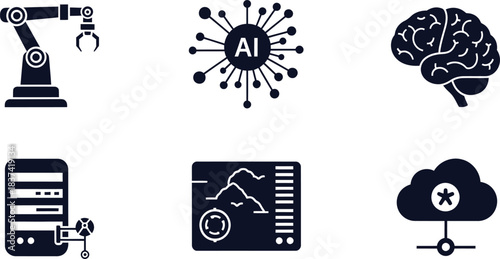 Icons Representing AI, Robotics, and Data Processing robot arm industrial robot