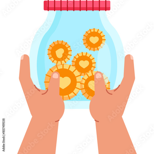 Charity Coin Jar Flat Illustration