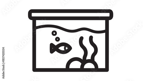 Fish swimming in aquarium tank with underwater plants and bubbles close-up illustration in minimalistic style
