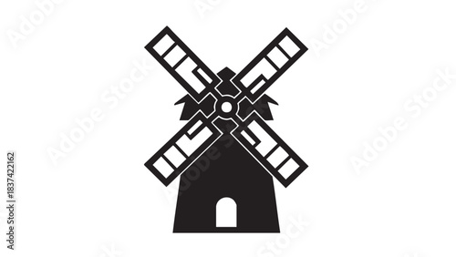Silhouette of a Traditional Windmill: The stark beauty of a classic windmill, captured in silhouette. Blades reach for the sky, while the sturdy structure evokes history and craftsmanship.