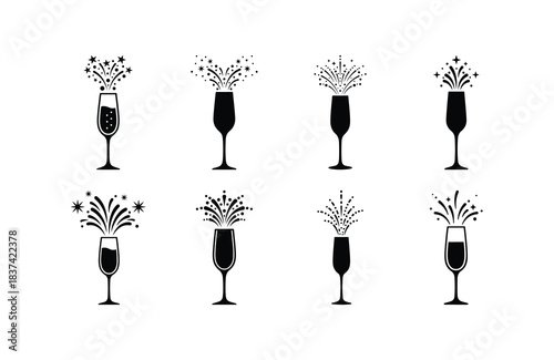 champagne glass with sparkle silhouette set