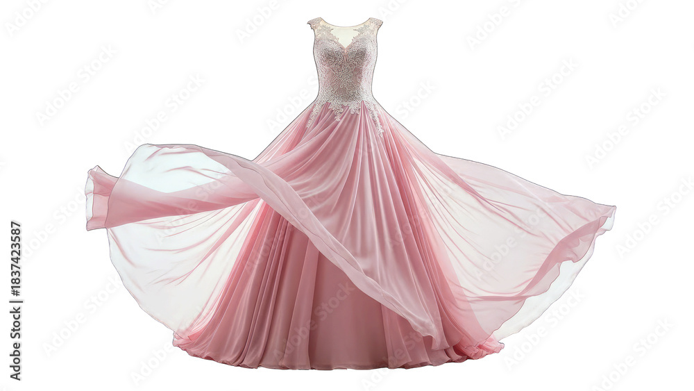 Obraz premium Pink Ball Gown Flowing in the Wind, Isolated