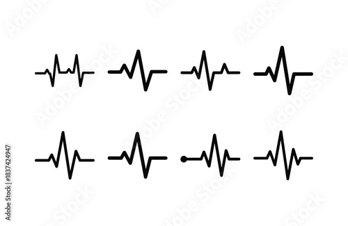 heartbeat ecg line silhouette set